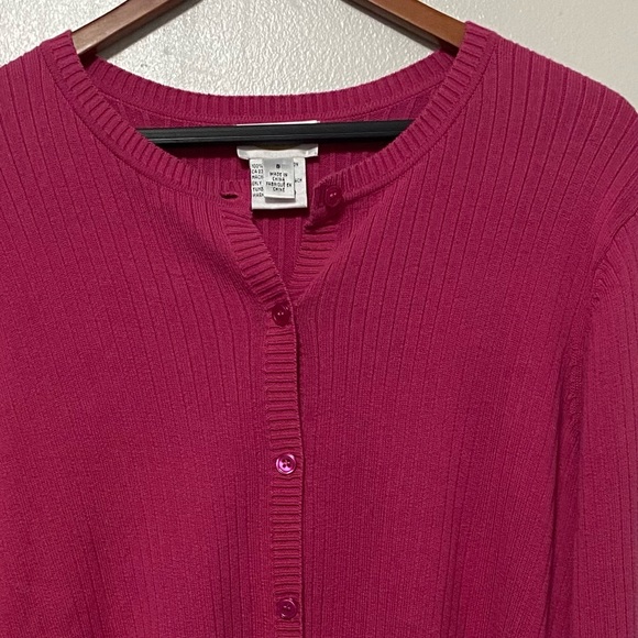 Talbots Ribbed Cardigan Button Up Long Sleeve Sweater Womens Small Barbie Pink - Picture 4 of 8